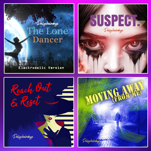 artwork covers for four songs of latest releases